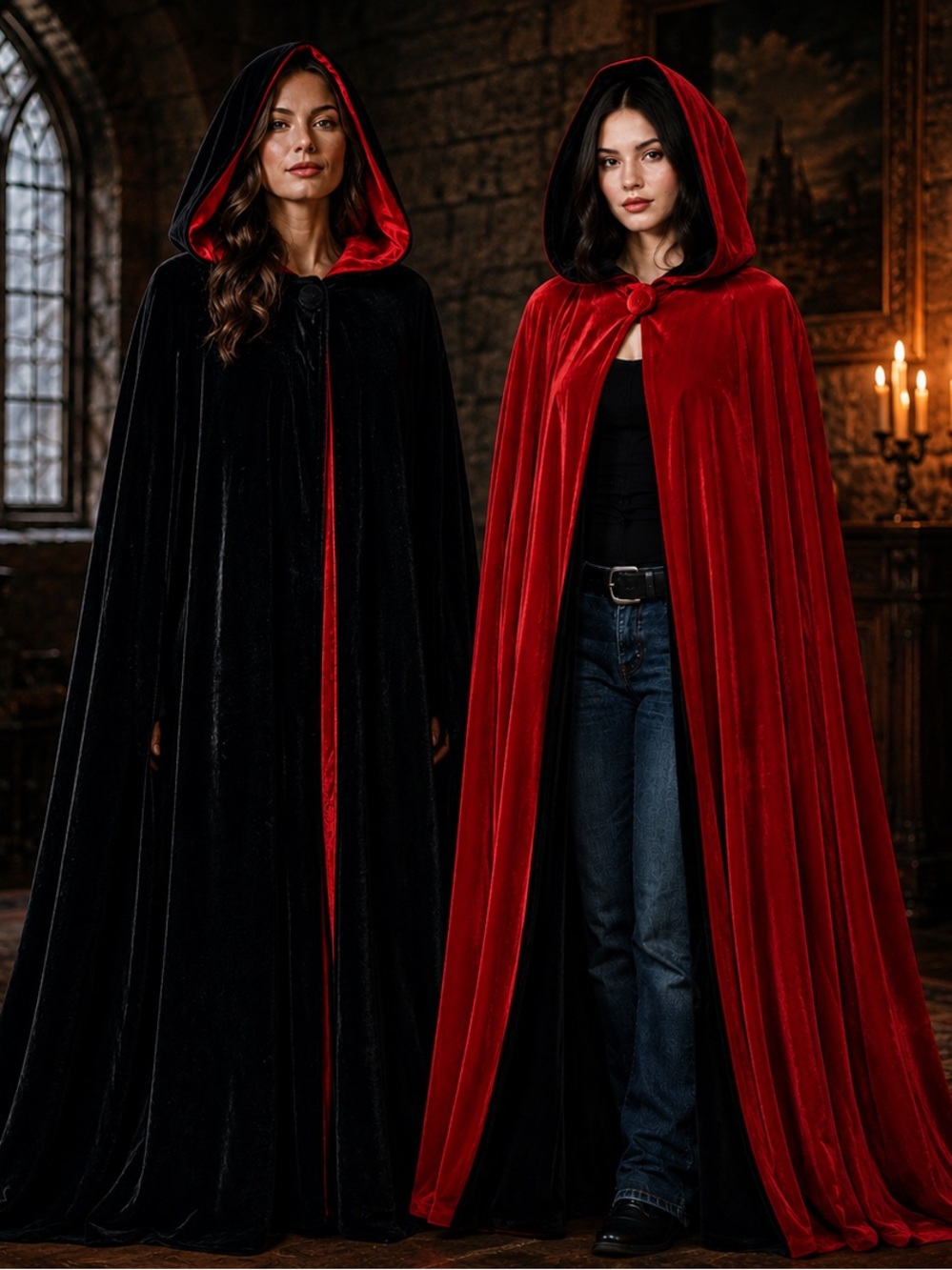 NWOT! Reversible Velvet Full Length Hooded Cape, O/S, The Pyramid Collection